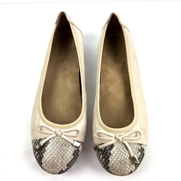 Vionic 7.5 Flats Minna Snakeskin Cap Toe Slip On Shoes Comfort Arch Support - Picture 2 of 8